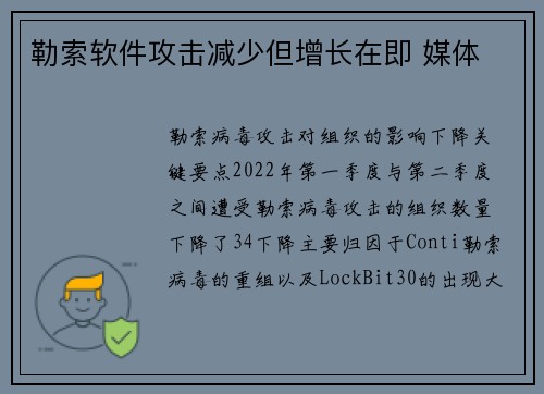 勒索软件攻击减少但增长在即 媒体